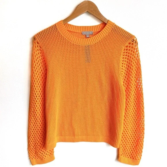 NEW J. Crew Shirt Crochet Crewneck Beach Sweater Orange Nautical Swim Resort - Picture 4 of 12